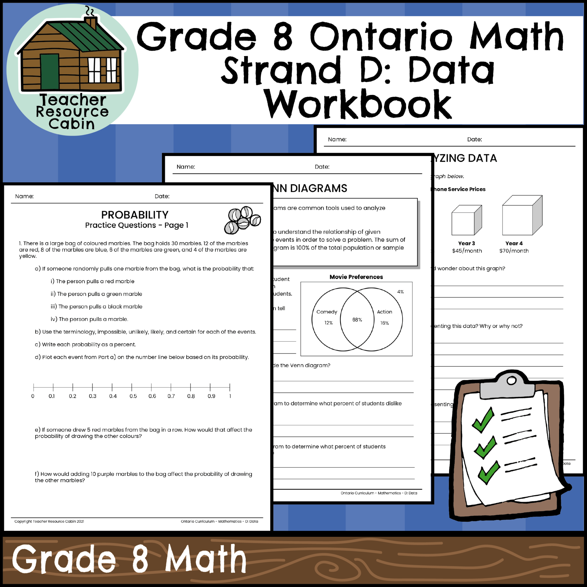 Grade 8 Data Workbook (Ontario Math) - Teacher Resource Cabin