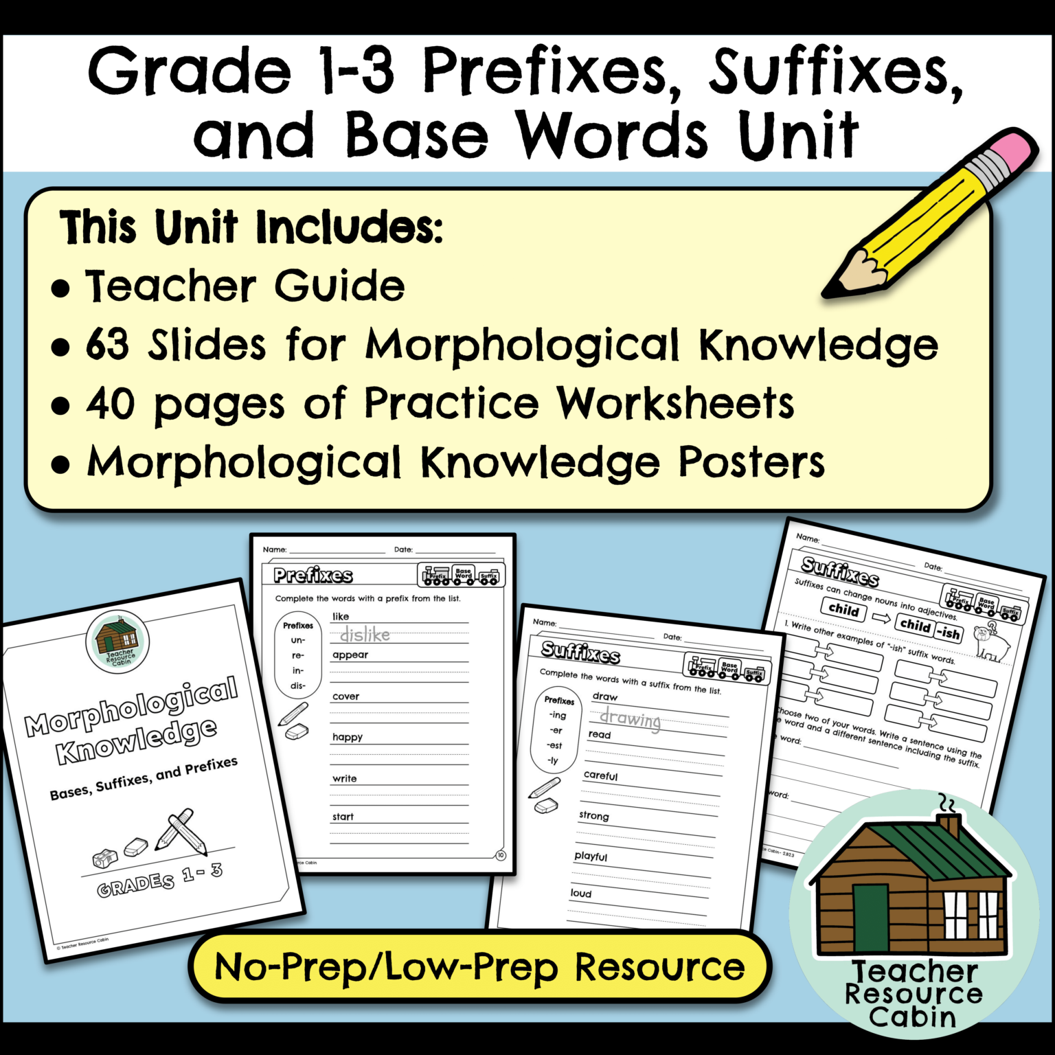 Grade 1-3 Prefixes, Suffixes, and Base Words Unit (Printable + Google ...