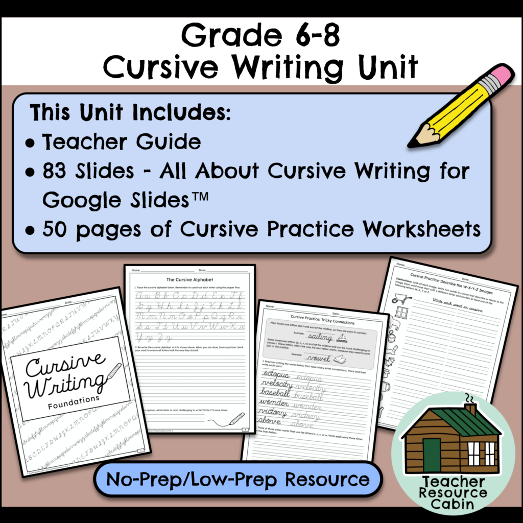 Grade 6-8 Cursive Writing Foundations Unit (Printable + Google Slides ...