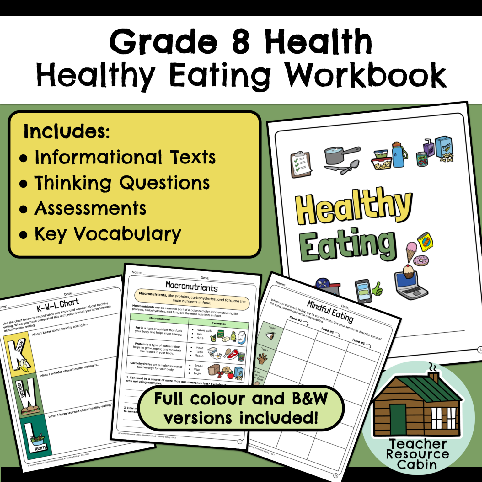 Healthy Eating Workbook (Grade 8 Ontario Health) - Teacher Resource Cabin