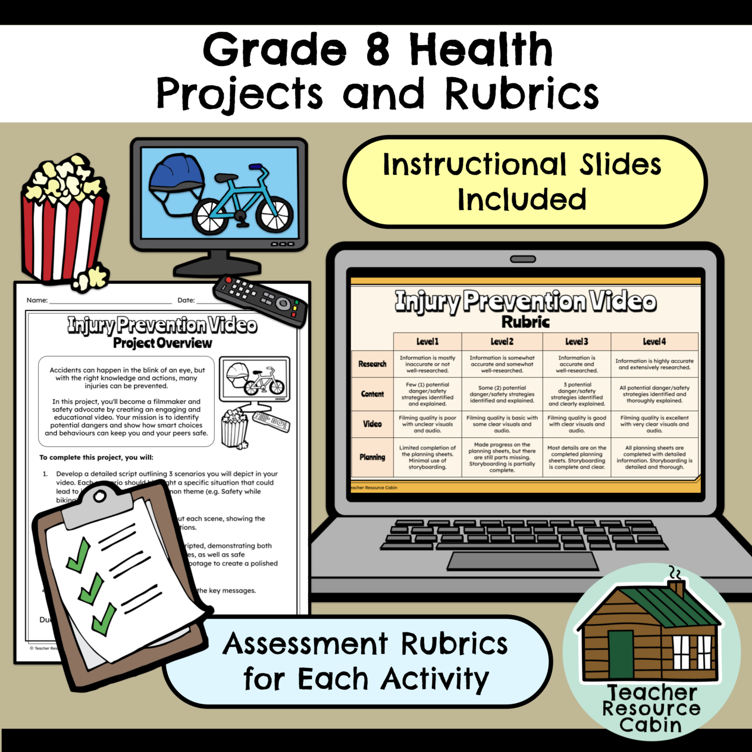 Grade 8 Health Projects and Rubrics - Includes Google Slides™ - Teacher ...