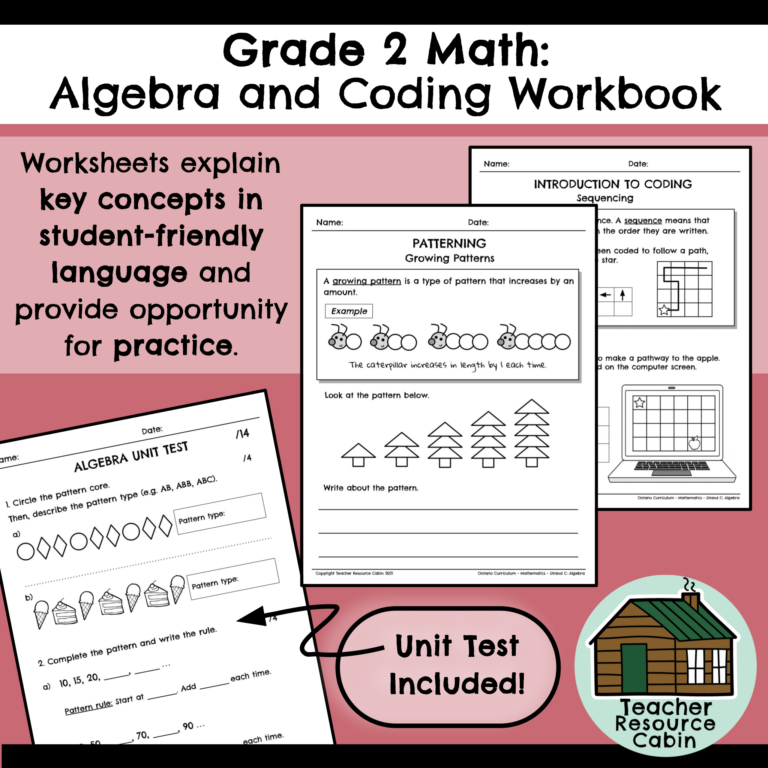 Grade 2 Algebra and Coding Workbook (Ontario Math) - Teacher Resource Cabin