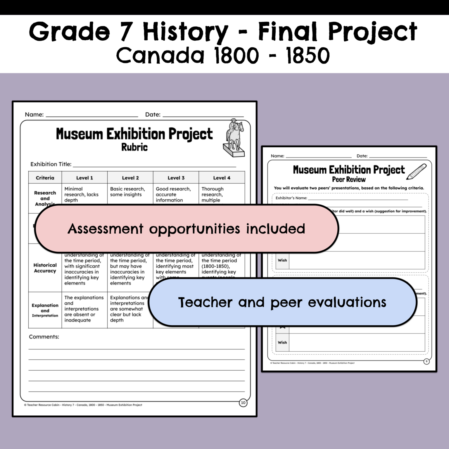 Museum Exhibition Project - Canada 1800 - 1850 (Grade 7 History ...