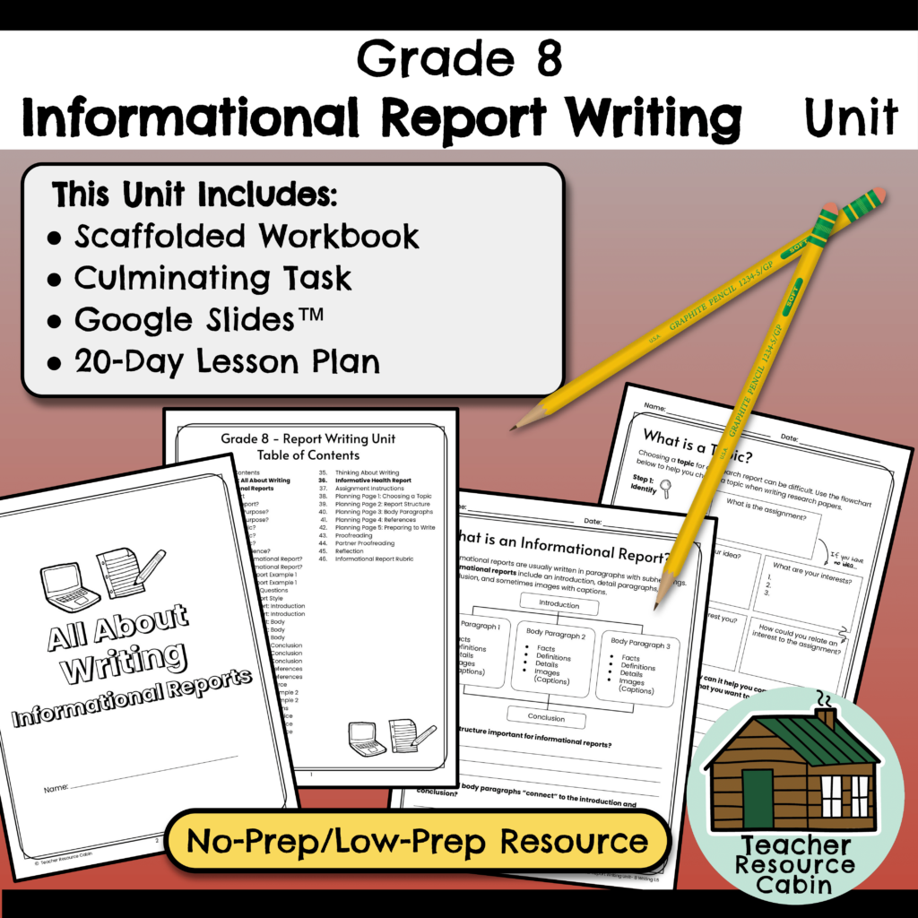 Grade 8 Informational Report Writing Unit (Printable + Google Slides ...