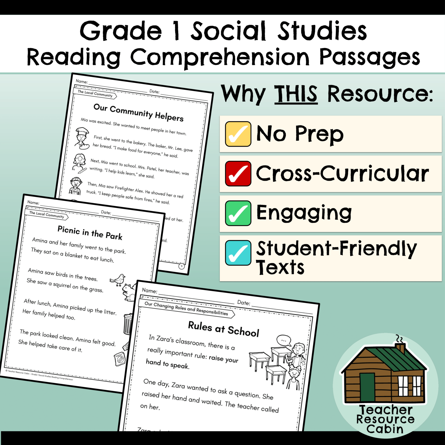 Grade 1 Social Studies Reading Comprehension Passages and Questions ...