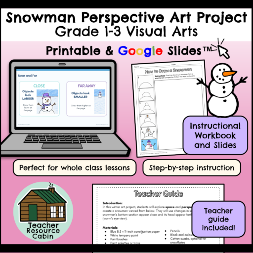 Snowman Perspective Art Project - Worm's Eye Perspective (Grade 1-3 Visual Arts)
