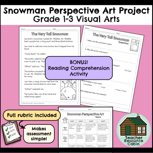 Snowman Perspective Art Project - Worm's Eye Perspective (Grade 1-3 Visual Arts)