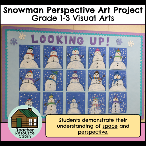 Snowman Perspective Art Project - Worm's Eye Perspective (Grade 1-3 Visual Arts)
