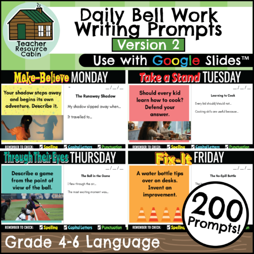 200 Daily Bell Work Writing Prompts VERSION 2 (Grades 4-6)